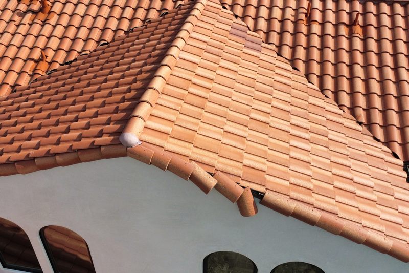 Aerial view of clay or concrete tile roof planes