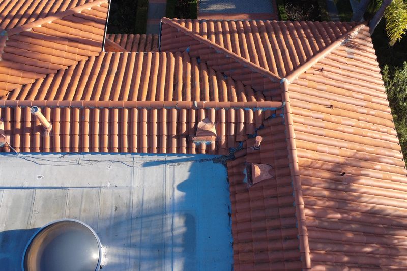 Aerial view of clay or concrete tile roof geometry